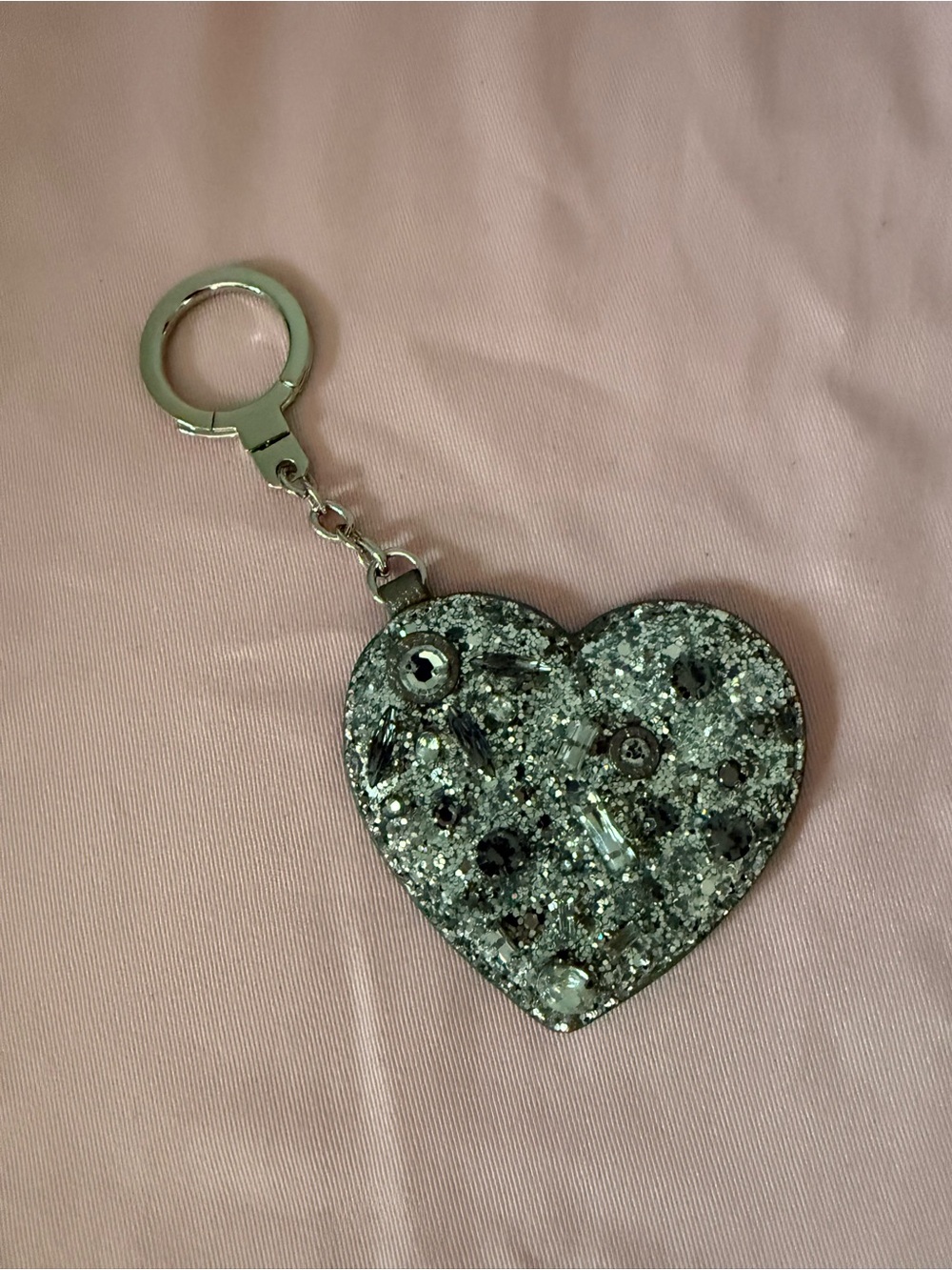Kate Spade Silver Glitter Heart Bag Charm With Jewels